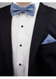 Steel Blue Bow Tie Set Styled with Suit Jacket