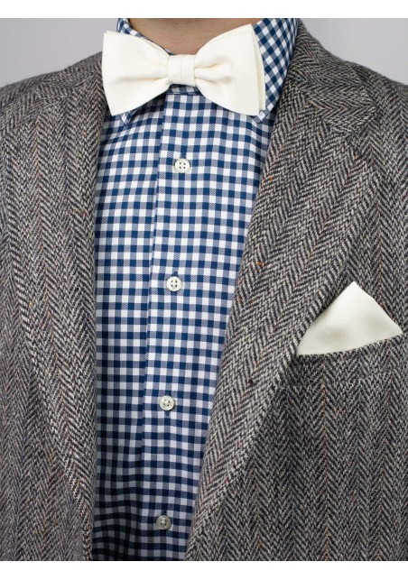 Cream Linen Textured Bowtie Set Styled