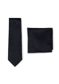Wedding Paisley Tie and Pocket Square Set in Jet Black