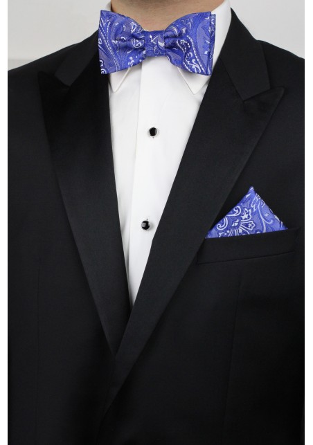 Morning Glory Paisley Bow Tie and Pocket Square Set Styled