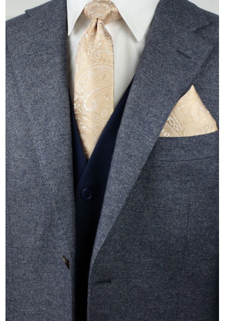 Mens Paisley Tie Set in Golden Champagne Styled