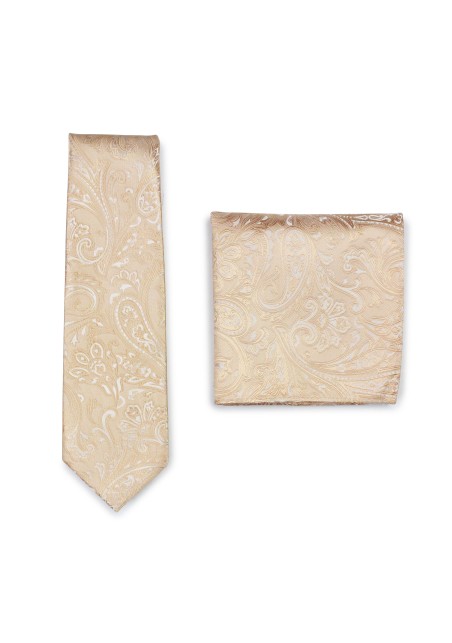 Mens Paisley Tie Set in Golden Champagne