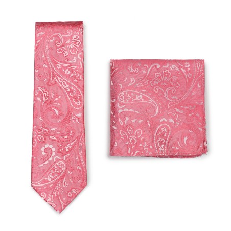 Caribbean Coral Paisley Tie and Hanky Combo Set