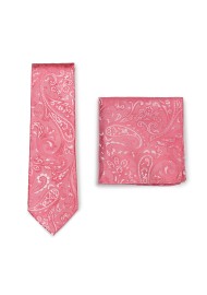 Caribbean Coral Paisley Tie and Hanky Combo Set