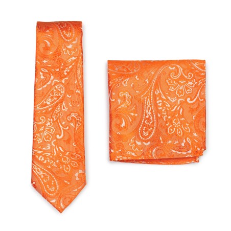 Mens Tie Set with Paisley Design in Mandarin
