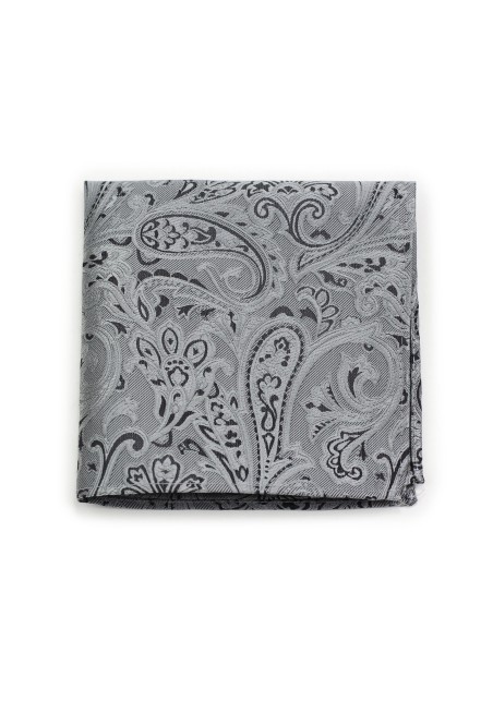 Black and Mercury Paisley Pocket Square
