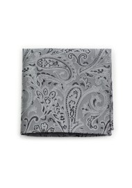 Black and Mercury Paisley Pocket Square