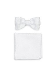 Solid Bright White Paisley Bow Tie and Pocket Square Set