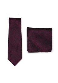 Claret Burgundy Red Paisley Tie and Hanky Set