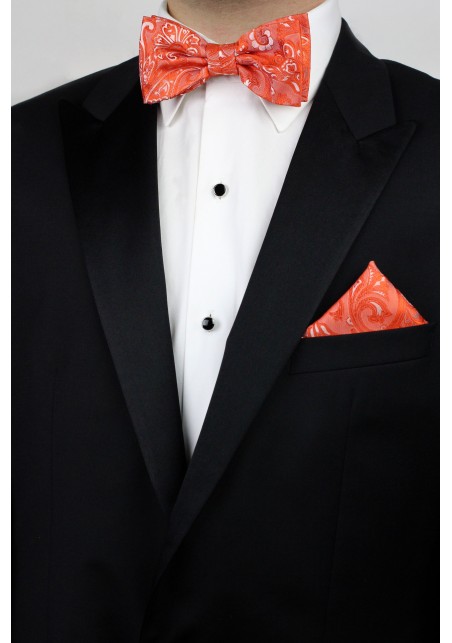 Tiger Lilly Colored Mens Bow Tie and Pocket Square Set Styled