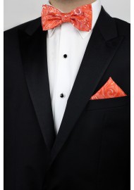 Tiger Lilly Colored Mens Bow Tie and Pocket Square Set Styled