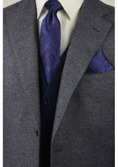 Ultramarine and Black Paisley Tie with Pocket Square Combo Set Styled