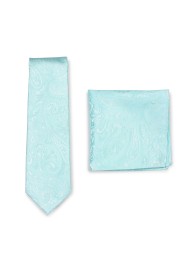 Paisley Tie and Pocket Square Combo Set in Robins Egg Blue