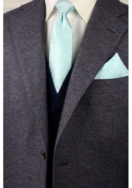 Paisley Tie and Pocket Square Combo Set in Robins Egg Blue Styled