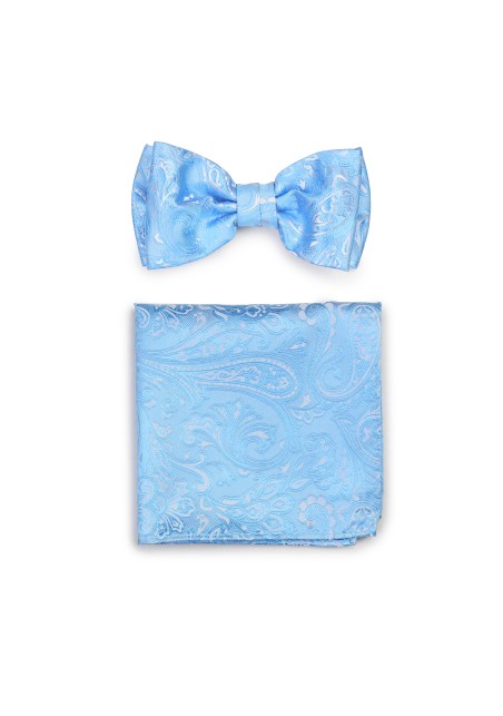 Dressy Wedding Bow Tie and Pocket Square Sets in Blue Jay