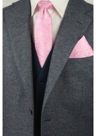 Mens Paisley Tie and Hanky Set in Carnation Pink Styled
