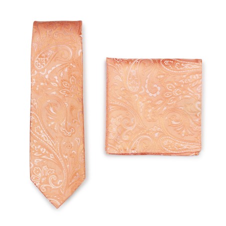 Peach Summer Paisley Tie and Pocket Square Combo