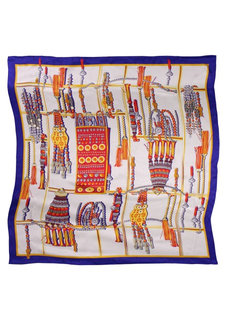 Ancient Jewelry Design Print Scarf in Cream, Gold, and Navy