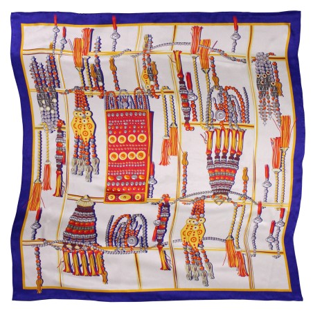 Ancient Jewelry Design Print Scarf in Cream, Gold, and Navy