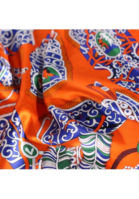 Native American Design Print Scarf in Burnt Orange and Green Detail Close Up