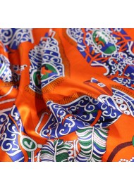 Native American Design Print Scarf in Burnt Orange and Green Detail Close Up
