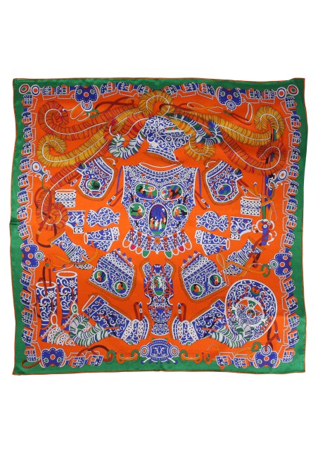 Native American Design Print Scarf in Burnt Orange and Green