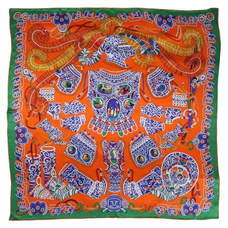 Native American Design Print Scarf in Burnt Orange and Green