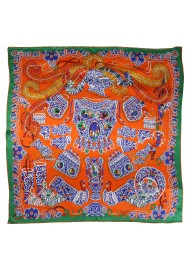 Native American Design Print Scarf in Burnt Orange and Green