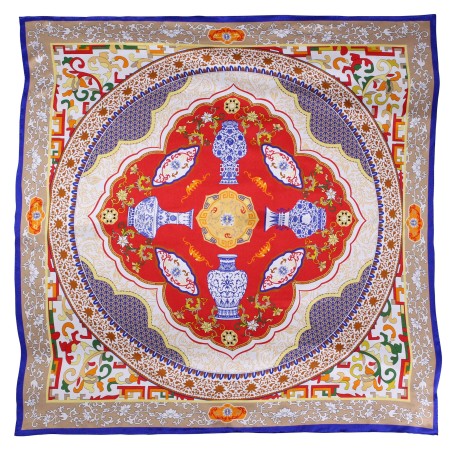 Royal Persian Print Designer Silk Scarf in Crimson, Navy, and Gold