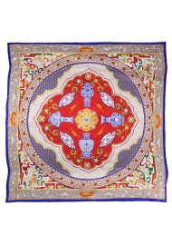 Royal Persian Print Designer Silk Scarf in Crimson, Navy, and Gold