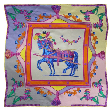 Designer Ladies Silk Scarf with Horse and Floral Print