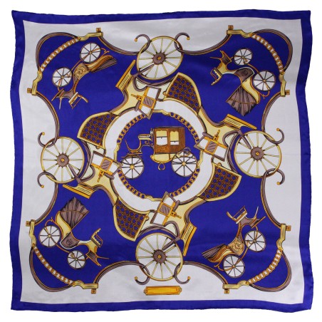 Ladies Oversized Silk Scarf in Navy, White, and Gold