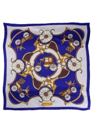Ladies Oversized Silk Scarf in Navy, White, and Gold
