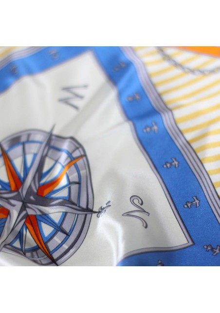 Cream and Navy Nautical Print Ladies Scarf Detailed Close Up