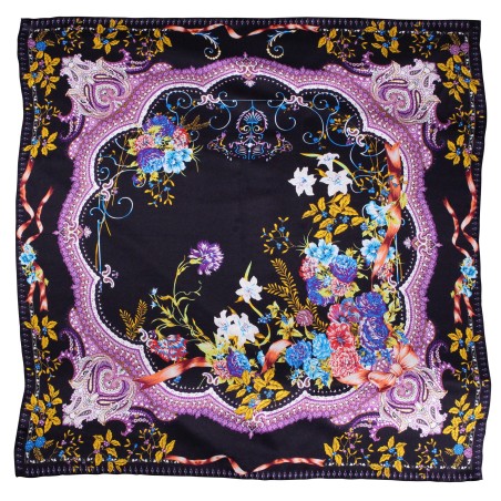 Navy and Purple Floral Designer Silk Scarf