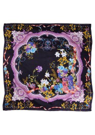 Navy and Purple Floral Designer Silk Scarf