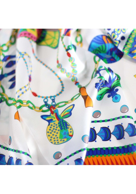 Ladies Premium Silk Scarf with Beads and Jewels Detailed Close Up