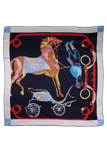 Modern Equestrian Print Ladies Scarf in Navy Blue