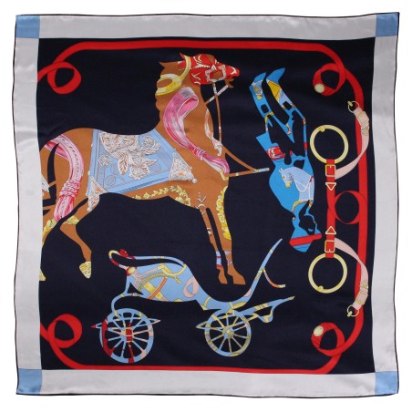 Modern Equestrian Print Ladies Scarf in Navy Blue