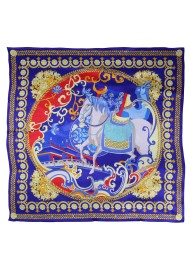 Persian Calvary Print Silk Scarf in Red, Navy, and Gold