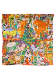 Fun Metro Print Silk Scarf in Orange and Yellows