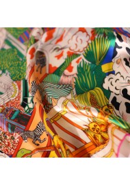 Fun Metro Print Silk Scarf in Orange and Yellows Detailed Close Up