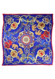 Ancient Indian Print Ladies Scarf in Navy, Red, and Tangerine