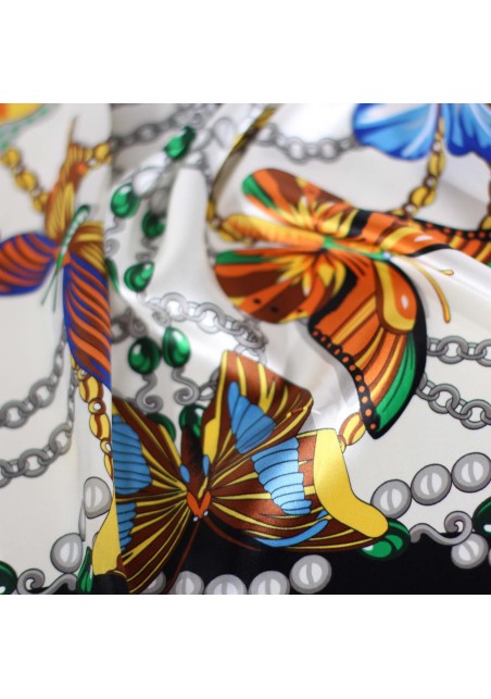 Designer Butterfly Print Silk Scarf in Premium Silk Detailed Close Up