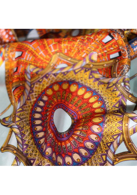 Luxe Geometric Abstract Print Ladies Silk Scarf Detailed Close Up