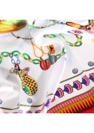 Designer Ladies Silk Scarf in Red and Gold Detailed Close Up