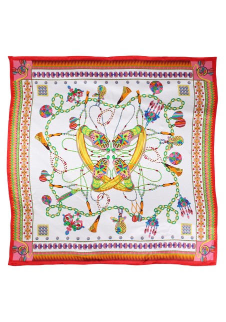 Designer Ladies Silk Scarf in Red and Gold