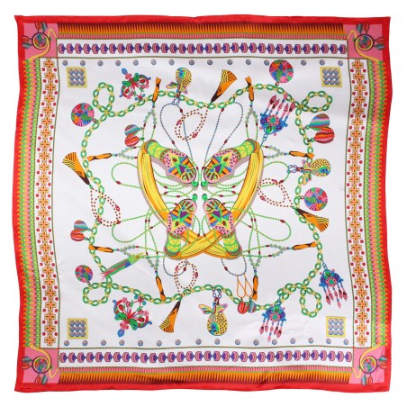 Designer Ladies Silk Scarf in Red and Gold