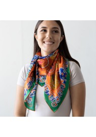 Native American Design Print Scarf in Burnt Orange and Green