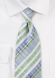 Summer Plaid Tie in Pistachio Green and Blue